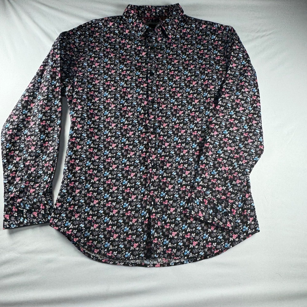 Gentlemens Outfitters Mens XL Black Floral Button Down Shirt 100% Cotton